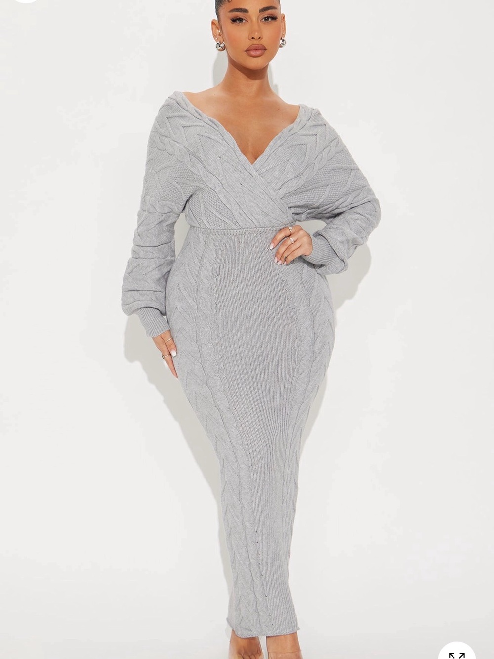 Fashion Nova Light Gray Cable Knit Maxi Dress